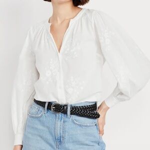 Old Navy White Embroidered Button-Down Blouse